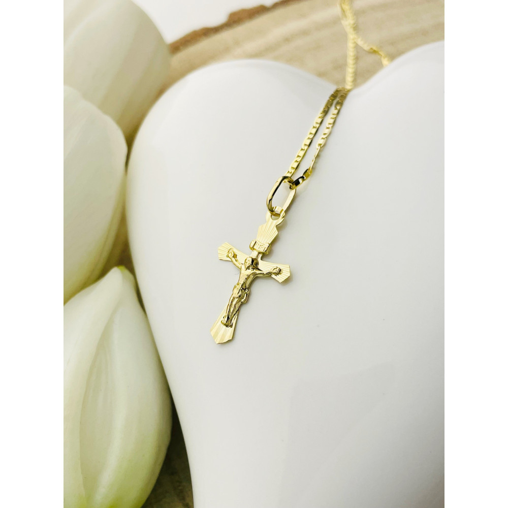 Goldanhänger Kettenanhänger Gold Anhänger Kreuz mit Jesus Goldkreuz Erstkommunion Gelbgold 585er 14KT