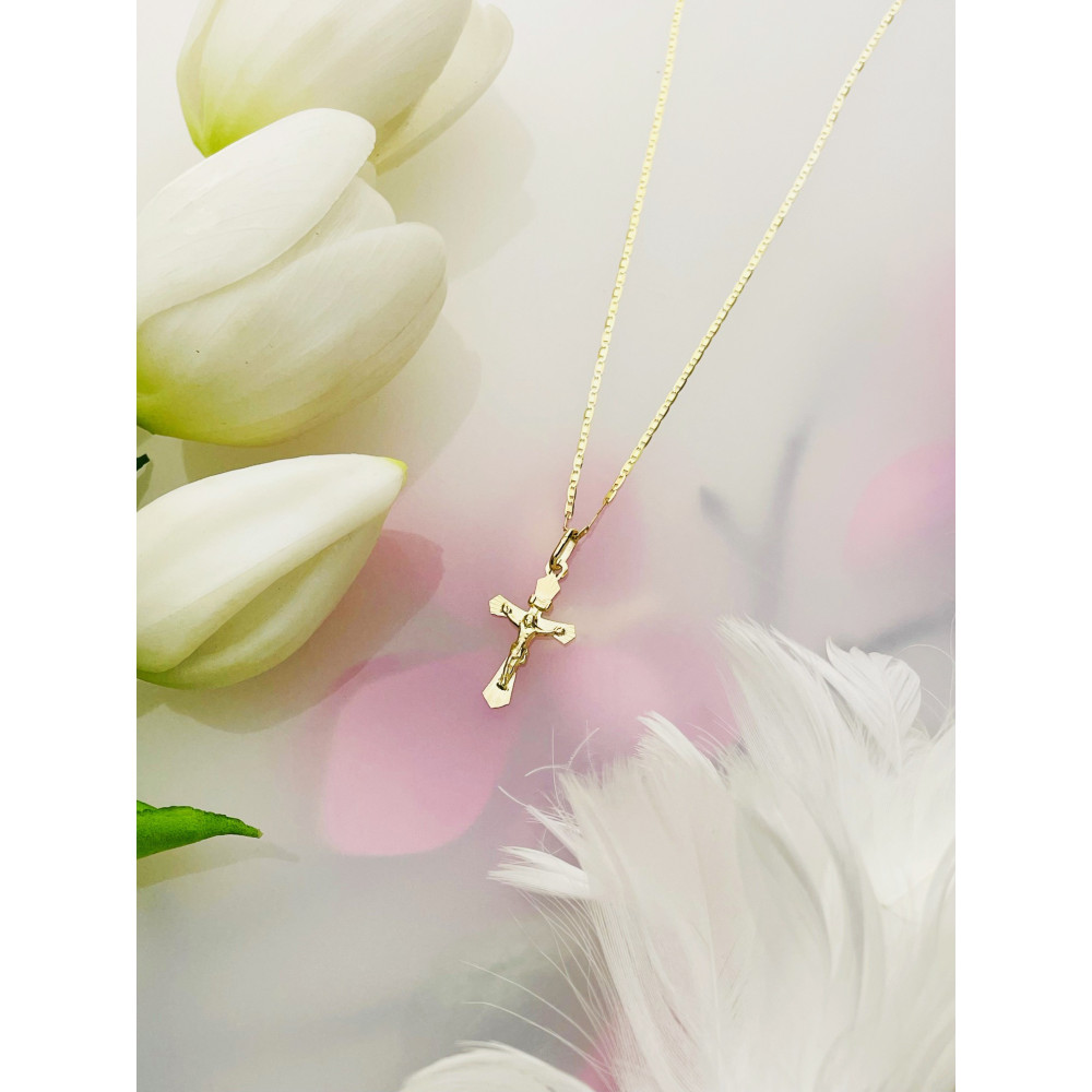 Goldanhänger Kettenanhänger Gold Anhänger Kreuz mit Jesus Goldkreuz Erstkommunion Gelbgold 585er 14KT