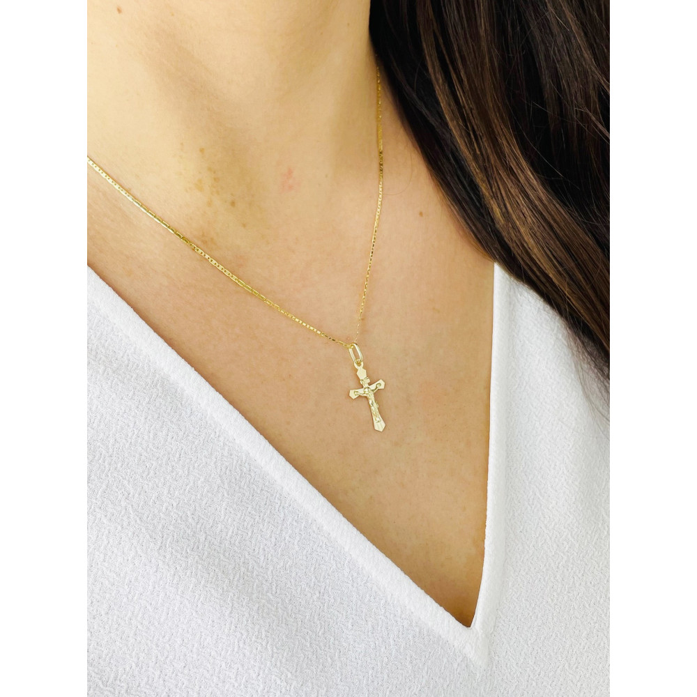 Goldanhänger Kettenanhänger Gold Anhänger Kreuz mit Jesus Goldkreuz Erstkommunion Gelbgold 585er 14KT