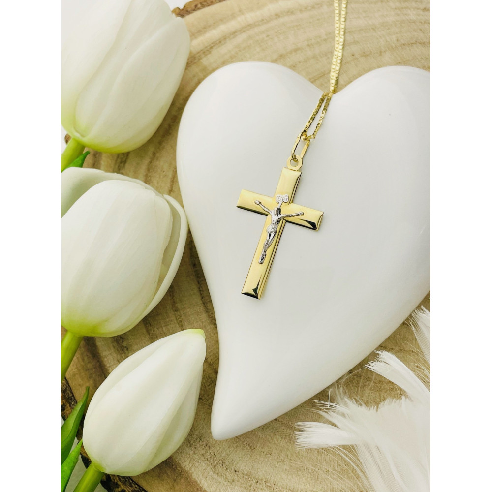Goldanhänger Kettenanhänger Gold Anhänger Kreuz mit Jesus Goldkreuz Erstkommunion Gelbgold 585er 14KT