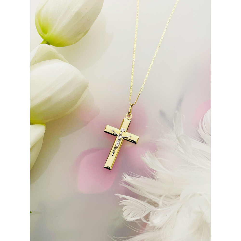 Goldanhänger Kettenanhänger Gold Anhänger Kreuz mit Jesus Goldkreuz Erstkommunion Gelbgold 585er 14KT