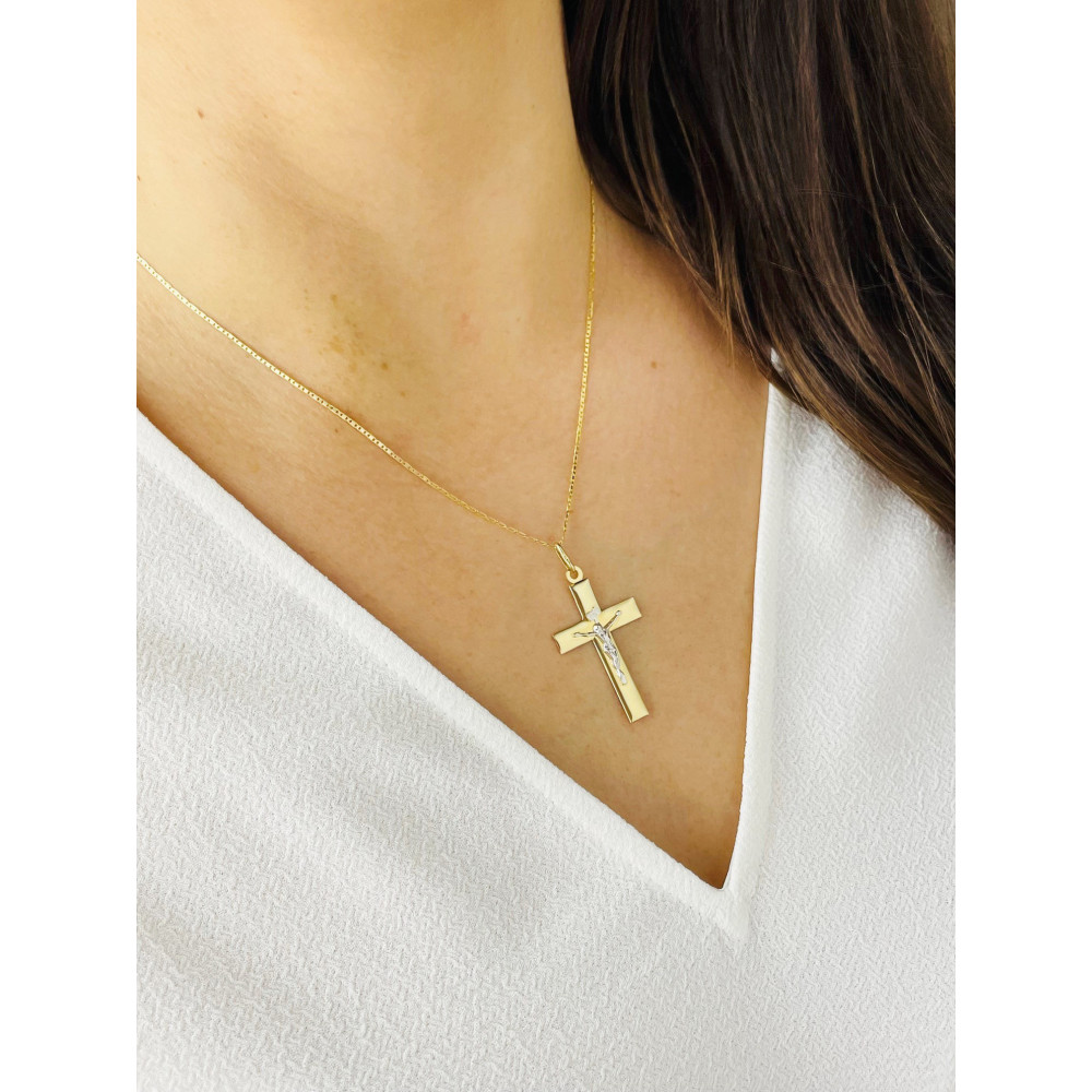 Goldanhänger Kettenanhänger Gold Anhänger Kreuz mit Jesus Goldkreuz Erstkommunion Gelbgold 585er 14KT