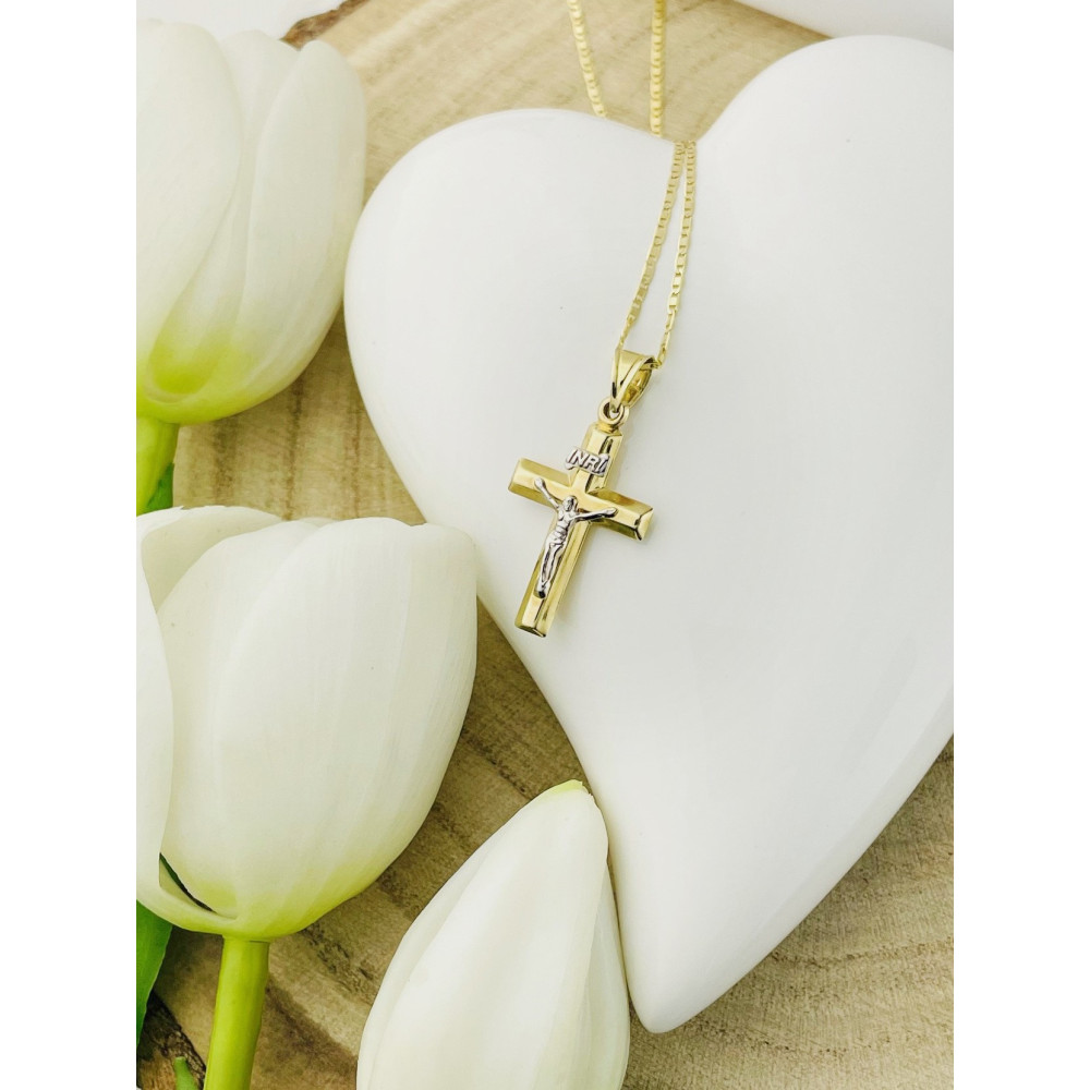 Goldanhänger Kettenanhänger Gold Anhänger Kreuz mit Jesus Goldkreuz Erstkommunion Gelbgold 585er 14KT