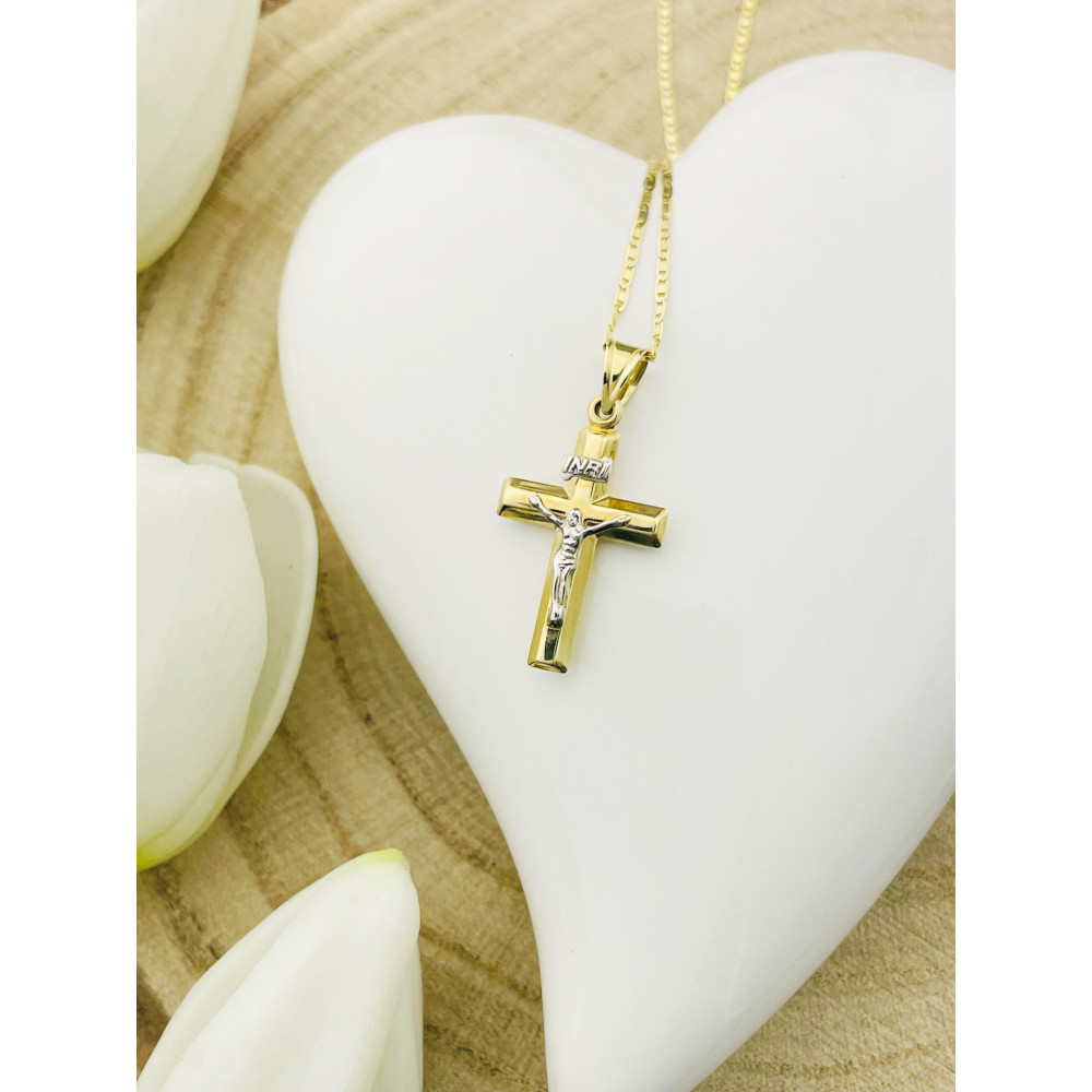 Goldanhänger Kettenanhänger Gold Anhänger Kreuz mit Jesus Goldkreuz Erstkommunion Gelbgold 585er 14KT