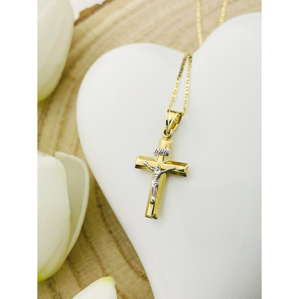 Goldanhänger Kettenanhänger Gold Anhänger Kreuz mit Jesus Goldkreuz Erstkommunion Gelbgold 585er 14KT