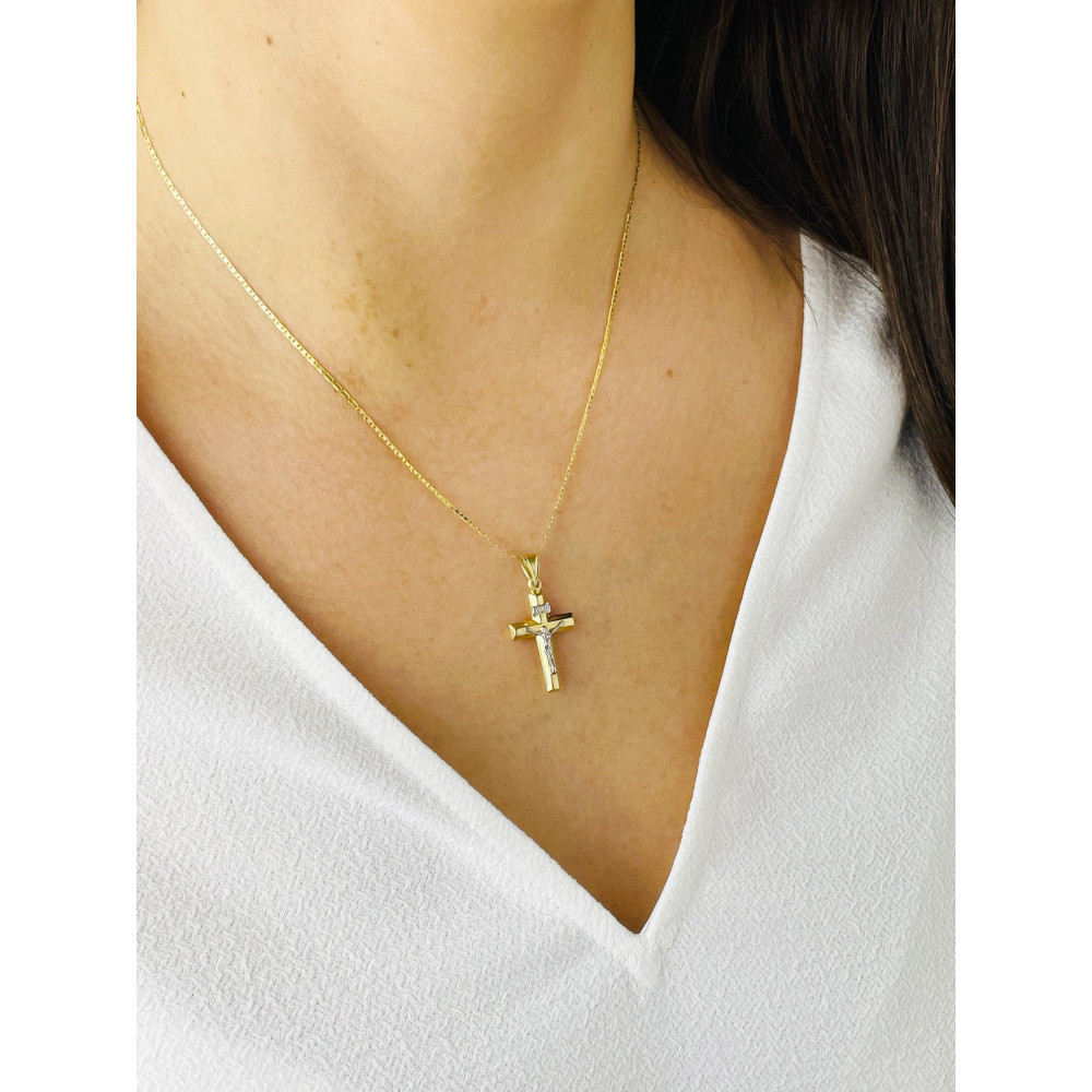 Goldanhänger Kettenanhänger Gold Anhänger Kreuz mit Jesus Goldkreuz Erstkommunion Gelbgold 585er 14KT