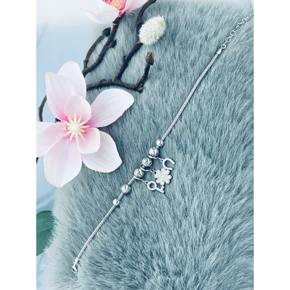 Hufeisen Schlüssel Kleeblatt Armband 925 Silber mit Zirkonia Damen Kinder