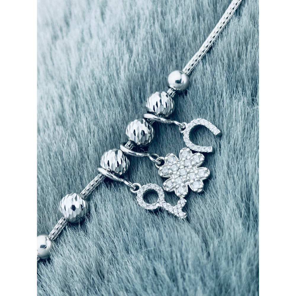 Hufeisen Schlüssel Kleeblatt Armband 925 Silber mit Zirkonia Damen Kinder