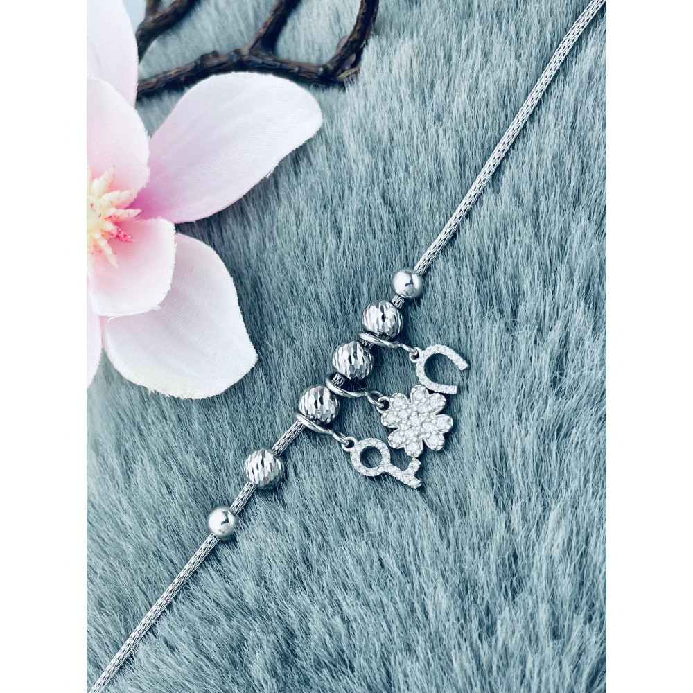 Hufeisen Schlüssel Kleeblatt Armband 925 Silber mit Zirkonia Damen Kinder