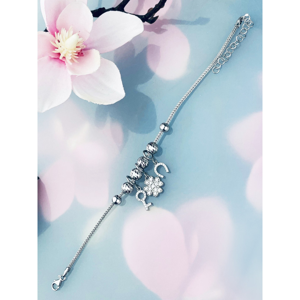 Hufeisen Schlüssel Kleeblatt Armband 925 Silber mit Zirkonia Damen Kinder