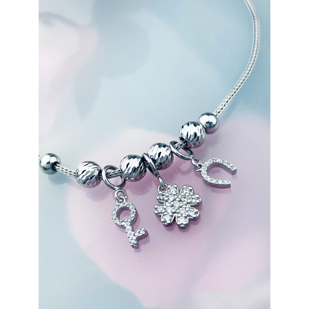 Hufeisen Schlüssel Kleeblatt Armband 925 Silber mit Zirkonia Damen Kinder