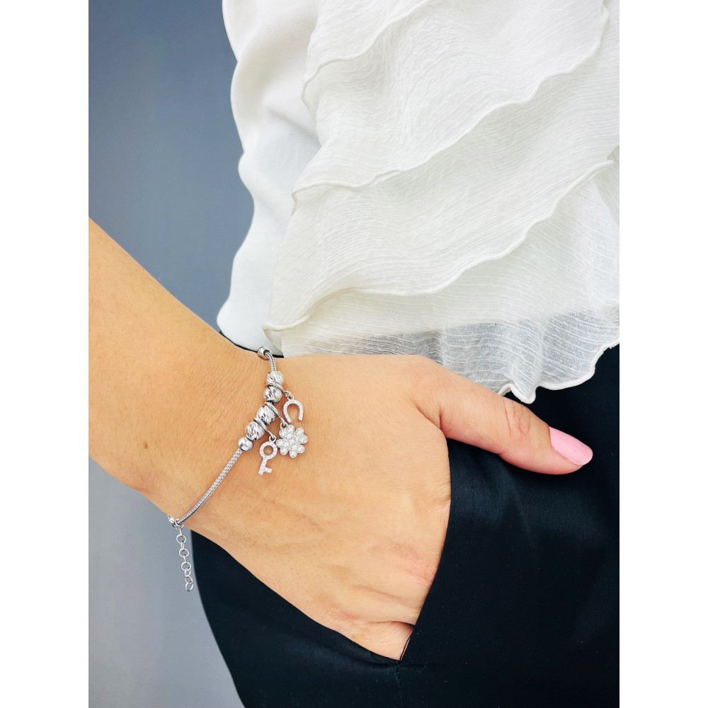 Hufeisen Schlüssel Kleeblatt Armband 925 Silber mit Zirkonia Damen Kinder