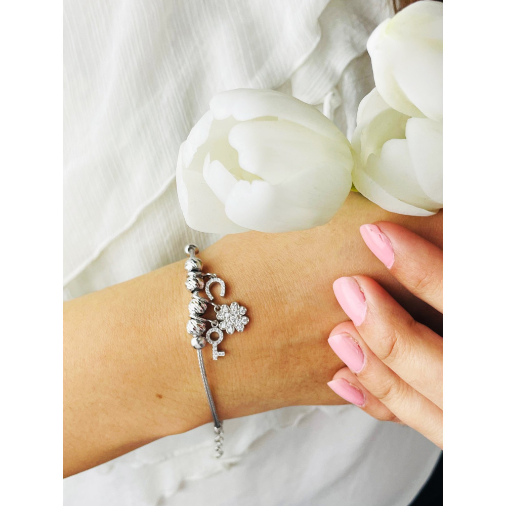 Hufeisen Schlüssel Kleeblatt Armband 925 Silber mit Zirkonia Damen Kinder