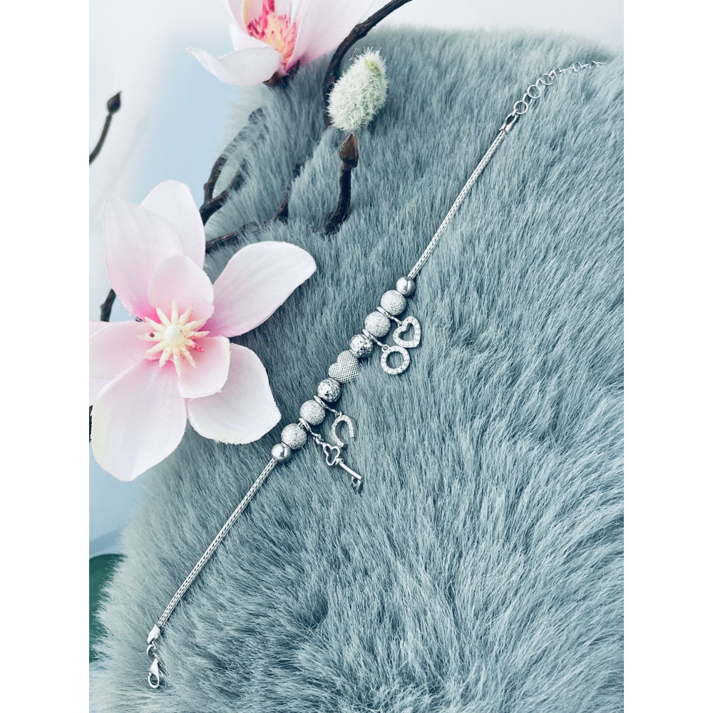 Kreis Herz Hufeisen Schlüssel Armband 925 Silber mit Zirkonia Damen Kinder