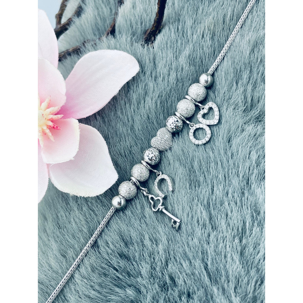 Kreis Herz Hufeisen Schlüssel Armband 925 Silber mit Zirkonia Damen Kinder