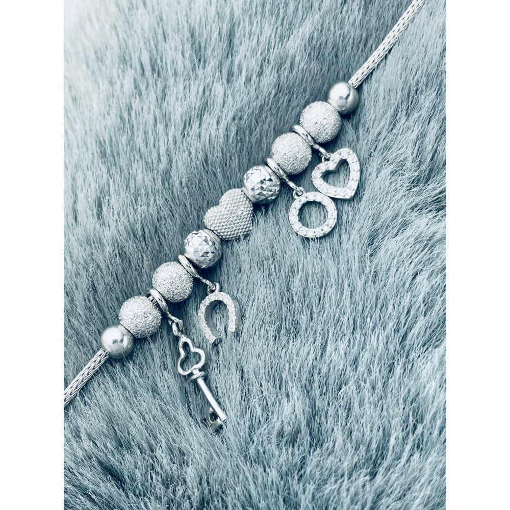 Kreis Herz Hufeisen Schlüssel Armband 925 Silber mit Zirkonia Damen Kinder