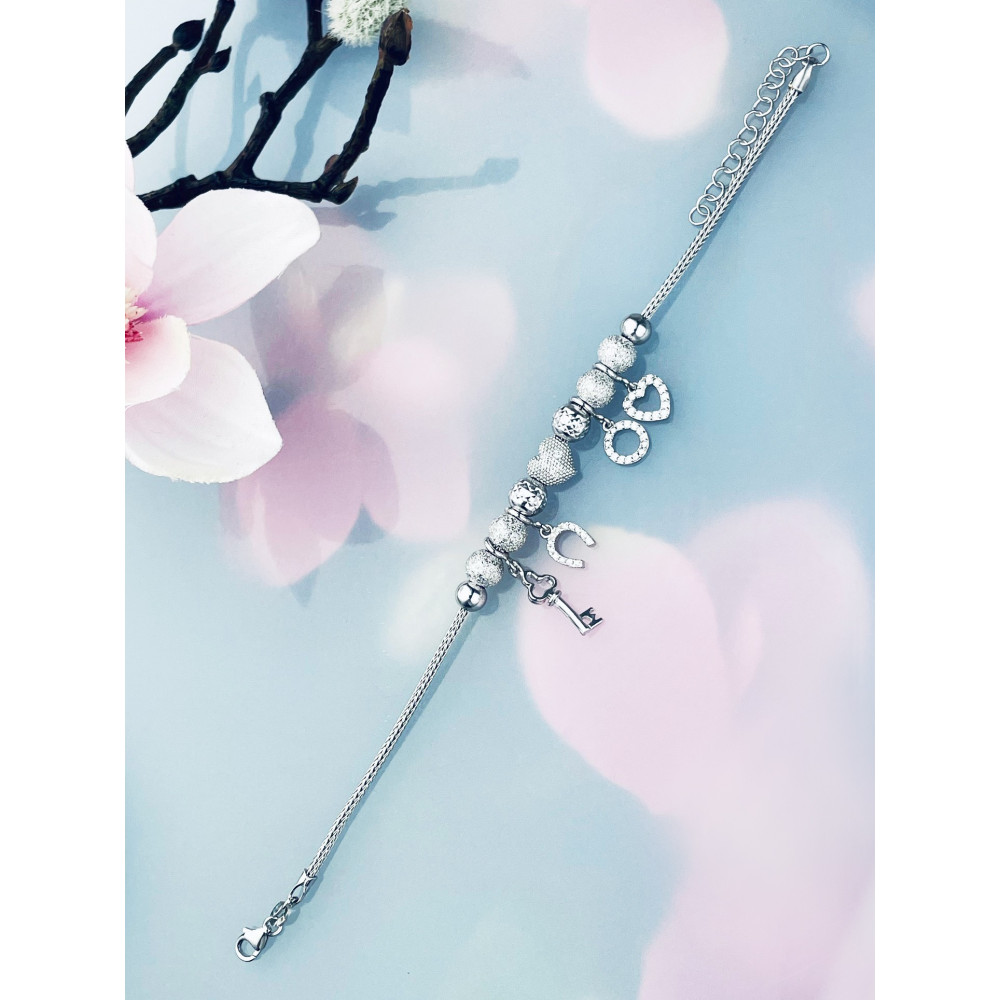 Kreis Herz Hufeisen Schlüssel Armband 925 Silber mit Zirkonia Damen Kinder