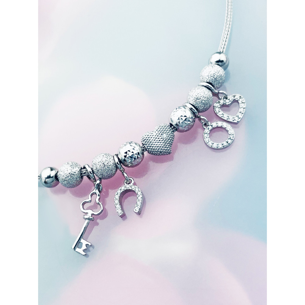 Kreis Herz Hufeisen Schlüssel Armband 925 Silber mit Zirkonia Damen Kinder