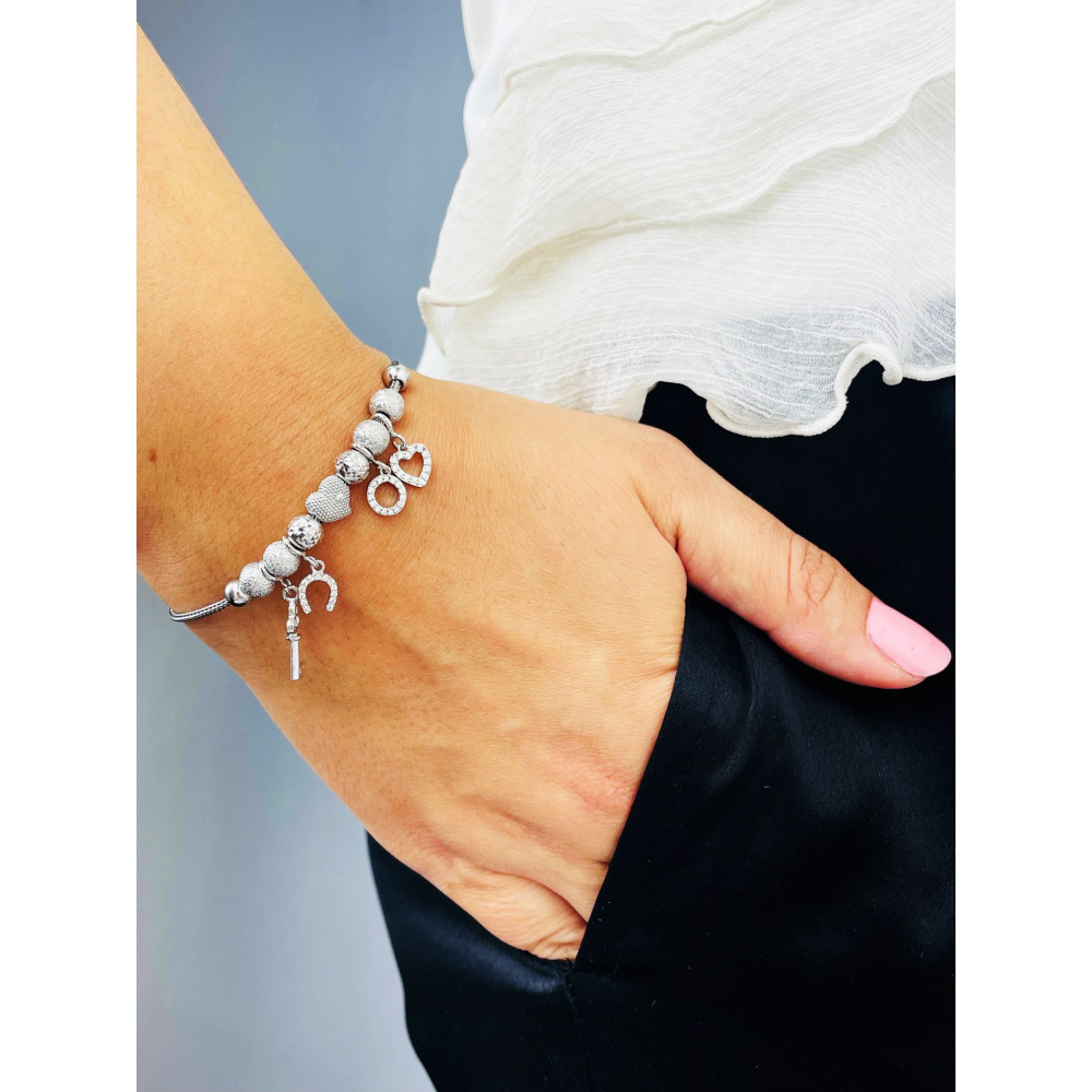 Kreis Herz Hufeisen Schlüssel Armband 925 Silber mit Zirkonia Damen Kinder