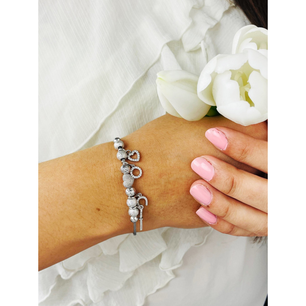 Kreis Herz Hufeisen Schlüssel Armband 925 Silber mit Zirkonia Damen Kinder