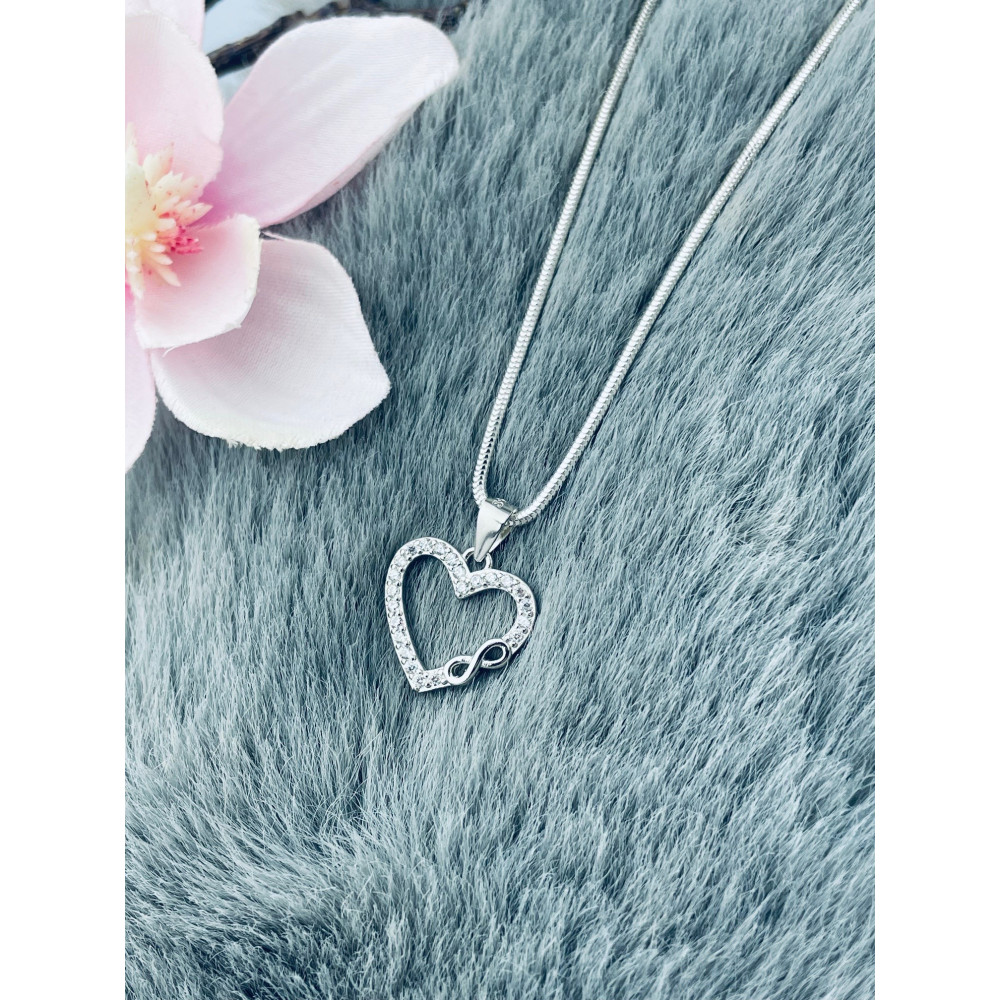 925 Silber Damen Medaillon Anhänger Infinity Herz mit Zirkonia