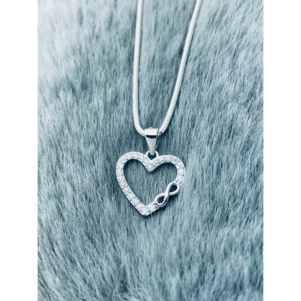 925 Silber Damen Medaillon Anhänger Infinity Herz mit Zirkonia