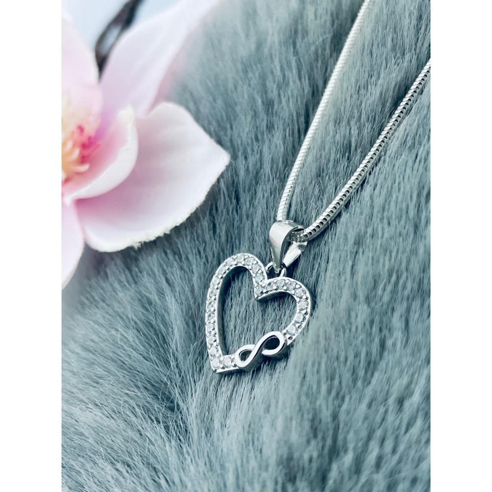 925 Silber Damen Medaillon Anhänger Infinity Herz mit Zirkonia