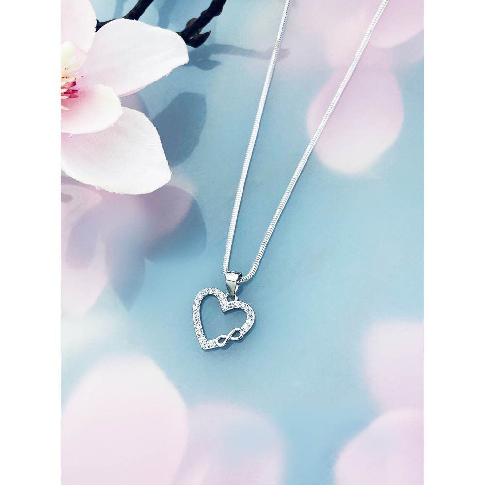 Srebrny wisiorek zawieszka serce nieskończoność serduszko z cyrkoniami