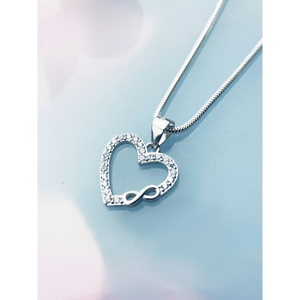 925 Silber Damen Medaillon Anhänger Infinity Herz mit Zirkonia