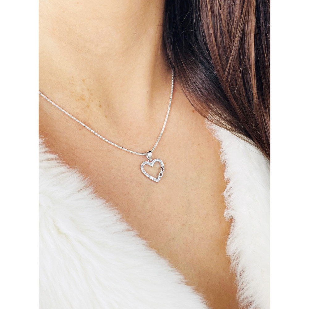 925 Silber Damen Medaillon Anhänger Infinity Herz mit Zirkonia