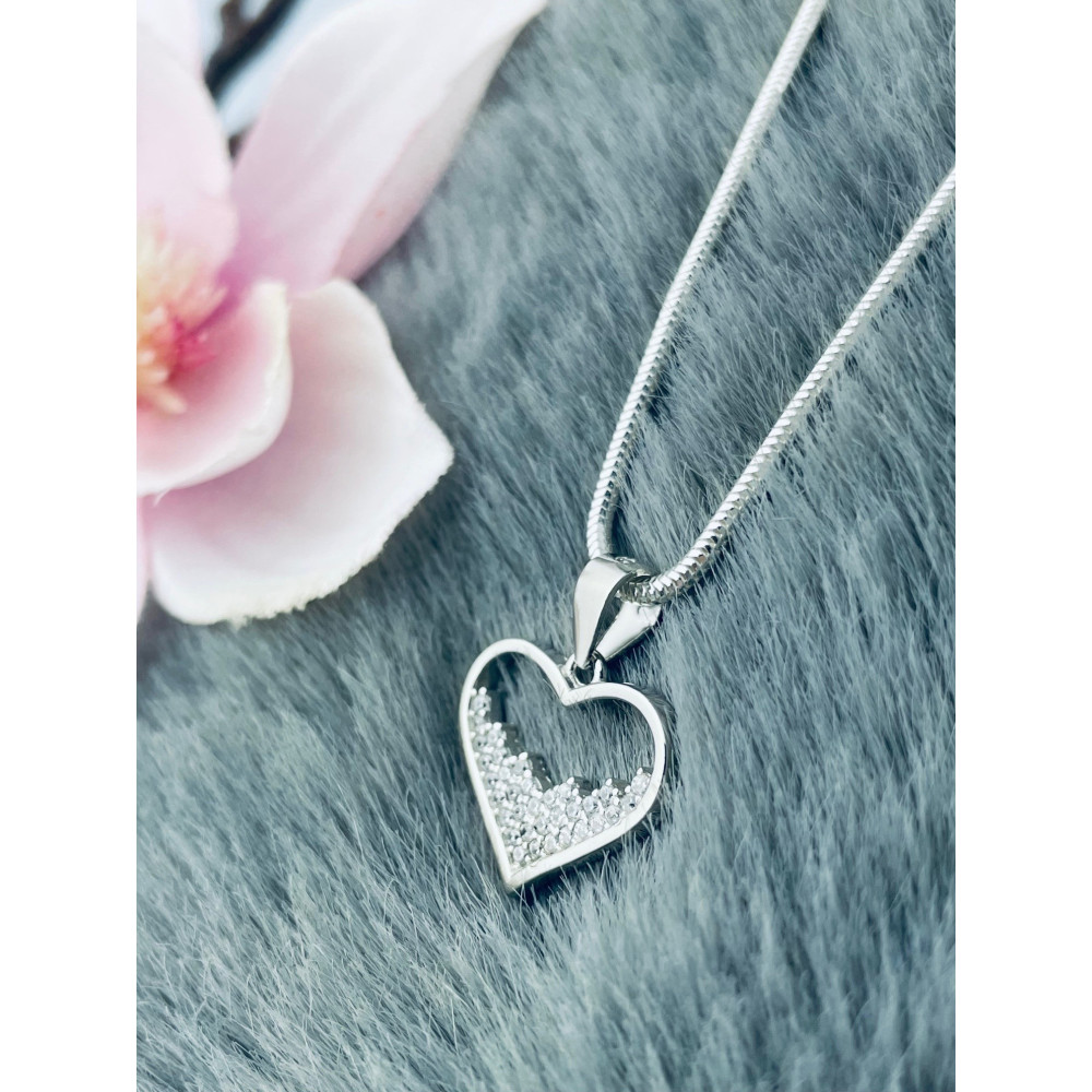 925 Silber Damen Medaillon Anhänger Herz mit Zirkonia