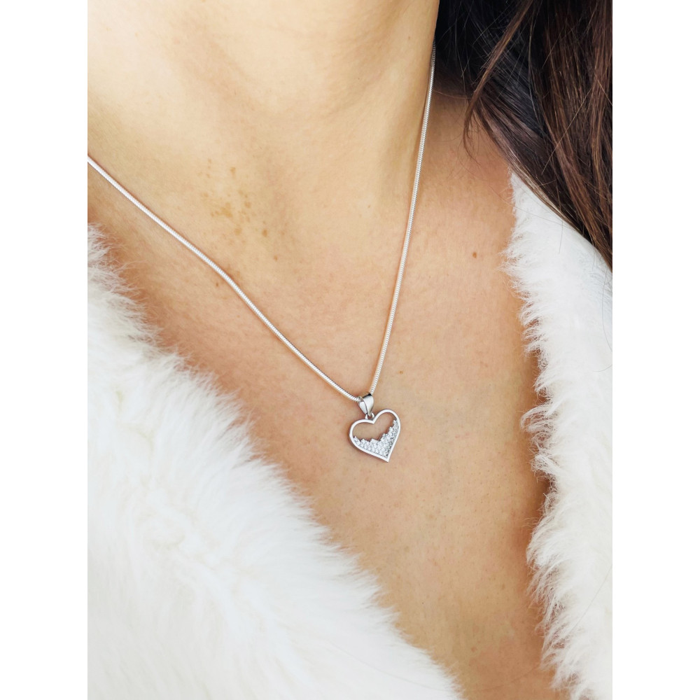 925 Silber Damen Medaillon Anhänger Herz mit Zirkonia