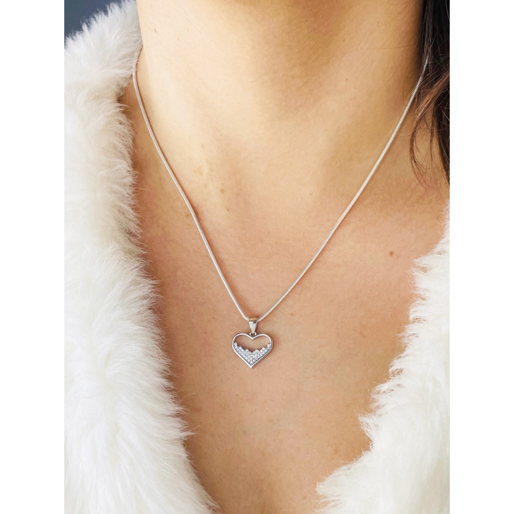 925 Silber Damen Medaillon Anhänger Herz mit Zirkonia