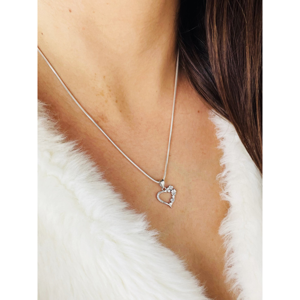 925 Silber Damen Medaillon Anhänger Herz mit Zirkonia