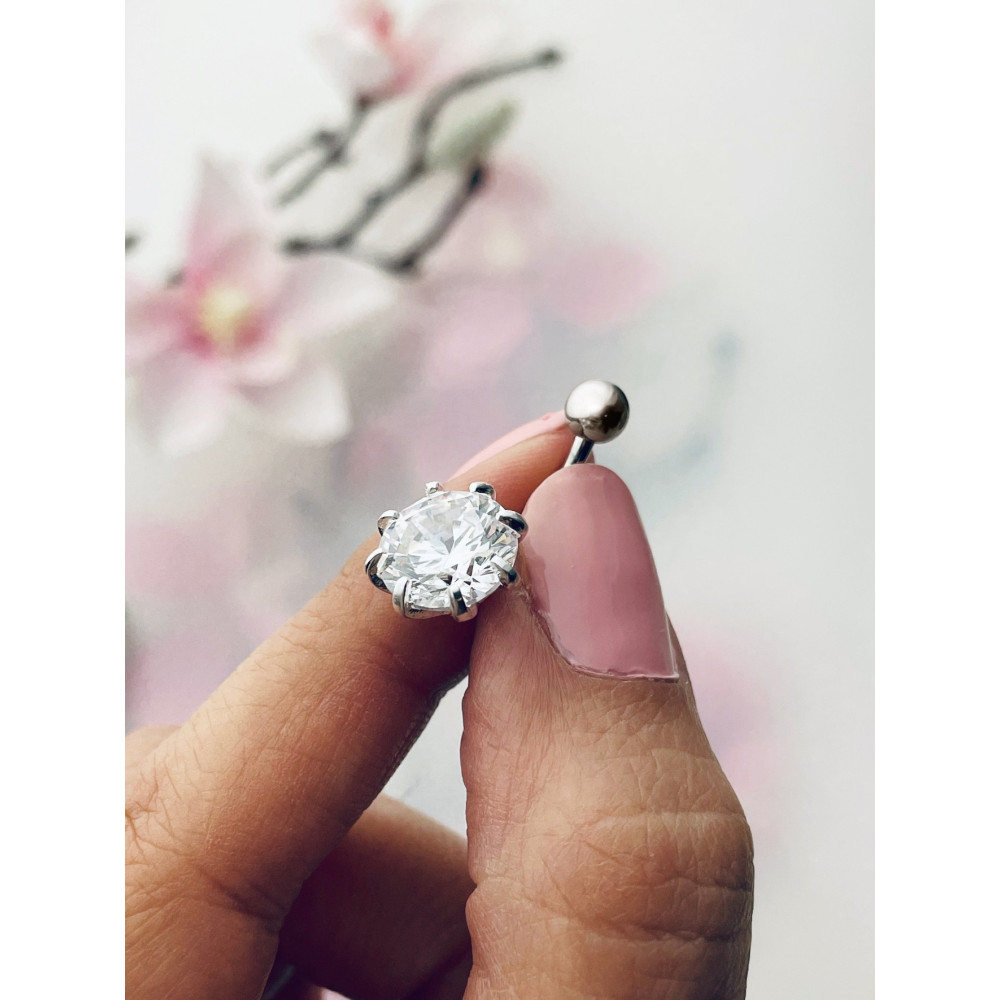 copy of Srebrny kolczyk do pępka z cyrkoniami łezka kropla