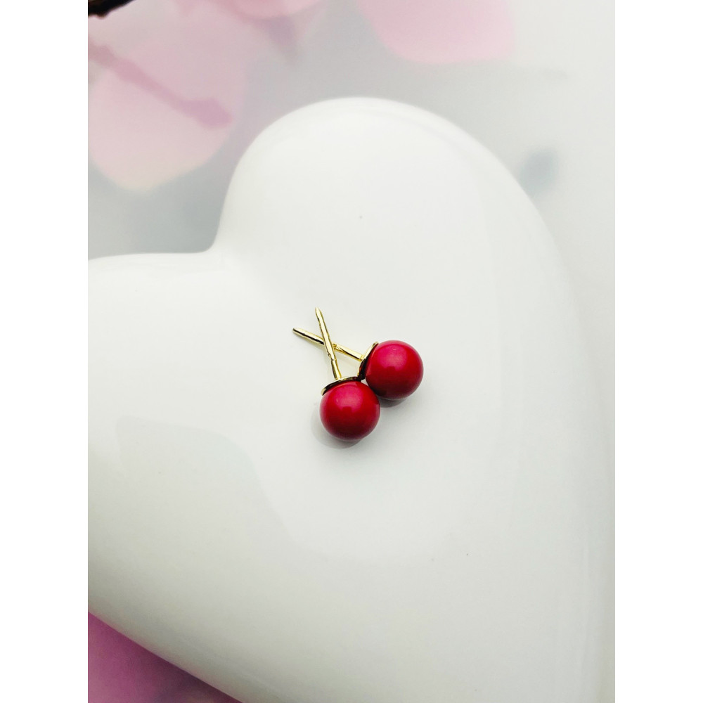 Korallenstein Kugel Ohrringe Ohrhänger Ohrstecker Ohrschmuck Gelbgold Paar Gold 585er 14KT