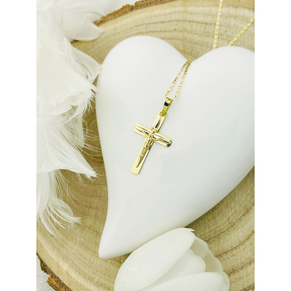 Goldanhänger Kettenanhänger Gold Anhänger Kreuz mit Jesus Goldkreuz Erstkommunion Gelbgold 585er 14KT