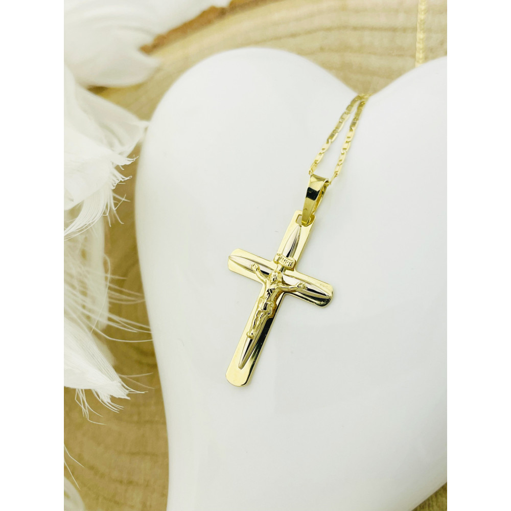 Goldanhänger Kettenanhänger Gold Anhänger Kreuz mit Jesus Goldkreuz Erstkommunion Gelbgold 585er 14KT