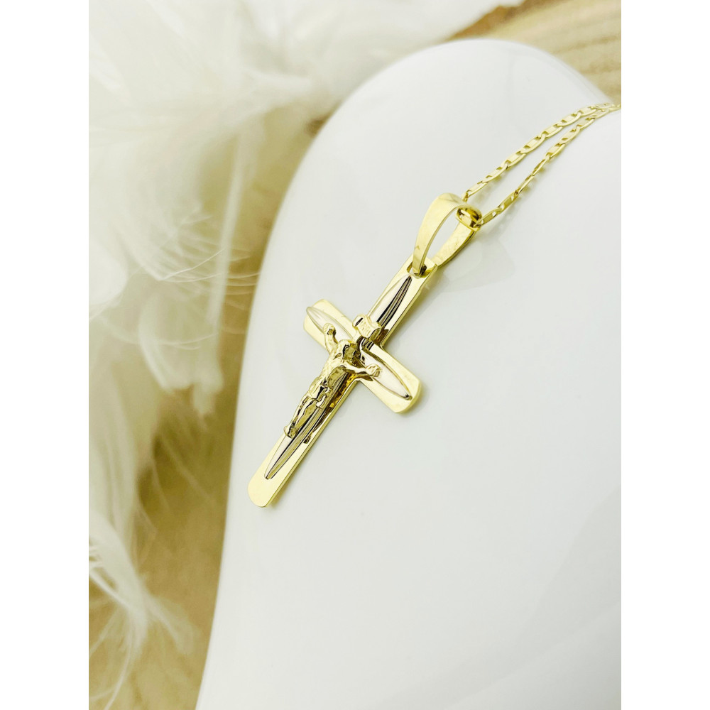 Goldanhänger Kettenanhänger Gold Anhänger Kreuz mit Jesus Goldkreuz Erstkommunion Gelbgold 585er 14KT