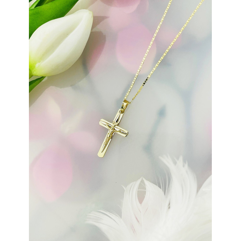 Goldanhänger Kettenanhänger Gold Anhänger Kreuz mit Jesus Goldkreuz Erstkommunion Gelbgold 585er 14KT