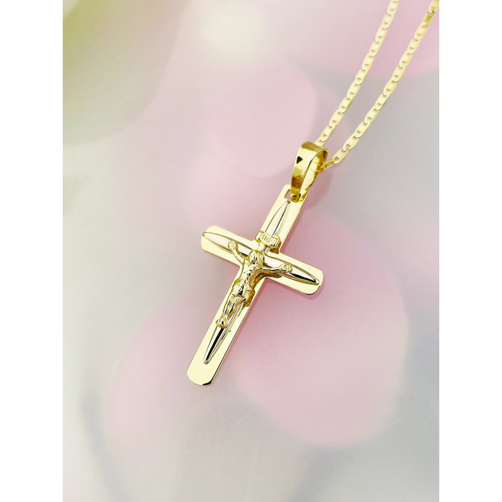 Goldanhänger Kettenanhänger Gold Anhänger Kreuz mit Jesus Goldkreuz Erstkommunion Gelbgold 585er 14KT