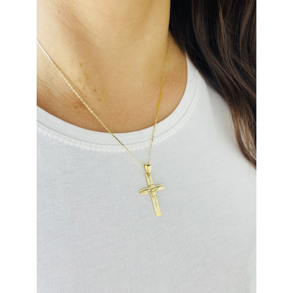 Goldanhänger Kettenanhänger Gold Anhänger Kreuz mit Jesus Goldkreuz Erstkommunion Gelbgold 585er 14KT