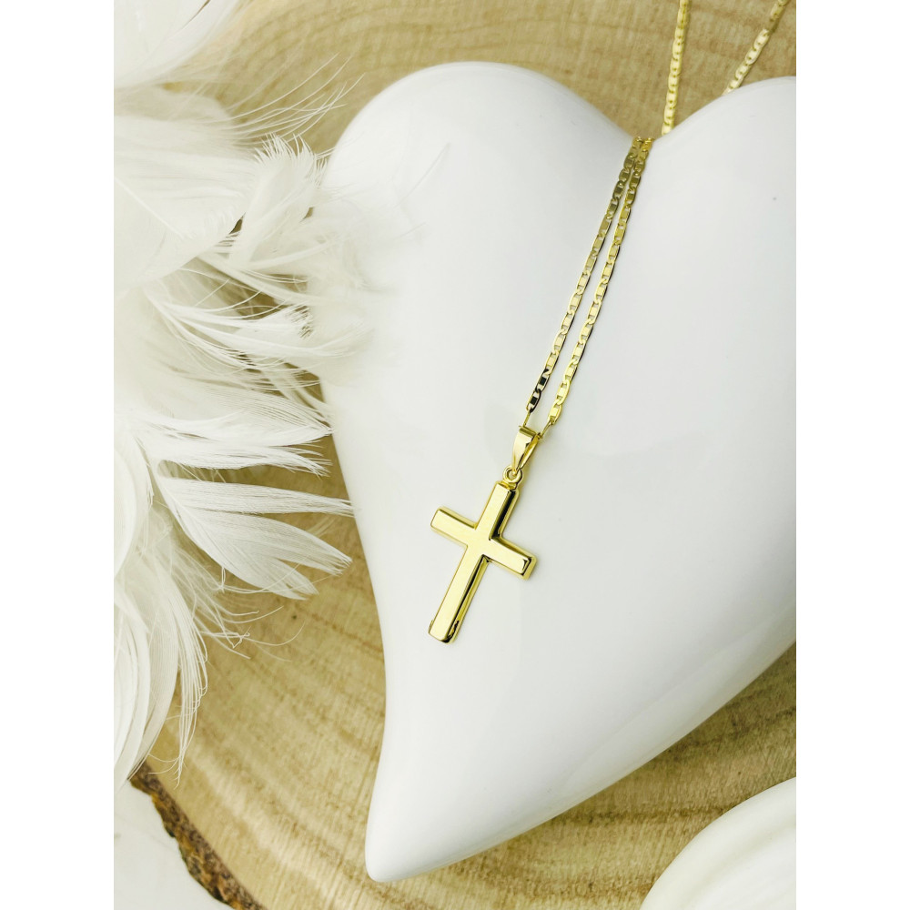 Złoty krzyżyk klasyczny prosty polerowany Komunia Chrzest