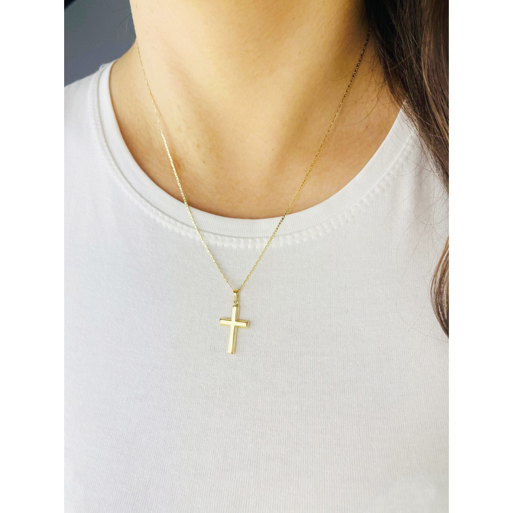 Złoty krzyżyk klasyczny prosty polerowany Komunia Chrzest