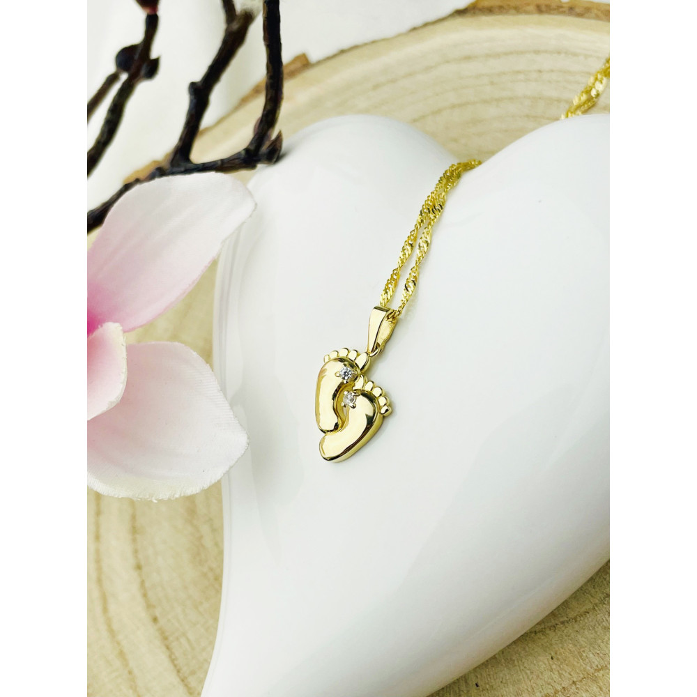 Anhänger Füße Kettenanhänger Gelbgold mit Zirkonia Goldanhänger 585er 14KT