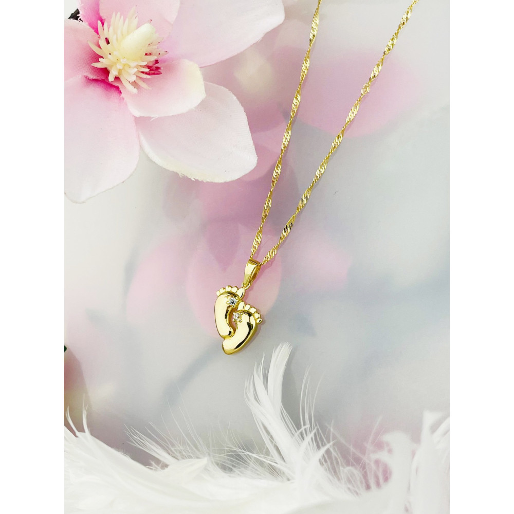 Złoty wisiorek zawieszka stopy stópki z cyrkoniami