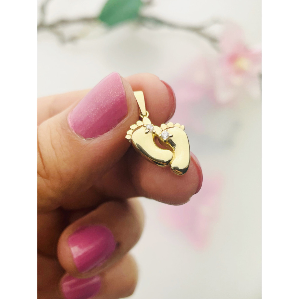 Anhänger Füße Kettenanhänger Gelbgold mit Zirkonia Goldanhänger 585er 14KT