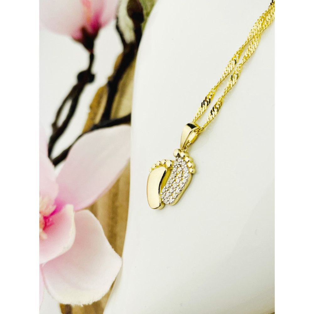 Anhänger Füße Kettenanhänger Gelbgold mit Zirkonia Goldanhänger 585er 14KT