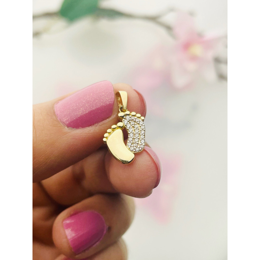 Anhänger Füße Kettenanhänger Gelbgold mit Zirkonia Goldanhänger 585er 14KT