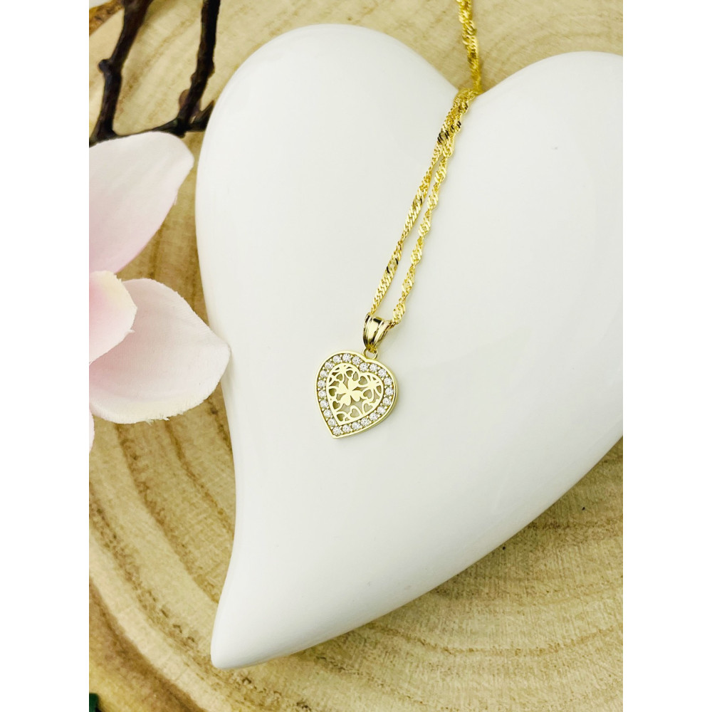 Złoty wisiorek zawieszka serce ażurowe serduszko z cyrkoniami